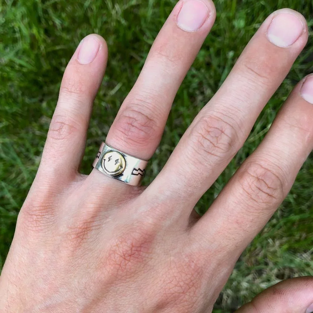 Rings for Men, Statement Rings, Smiley Face Ring, Happy Face Ring, Adjustable Ri